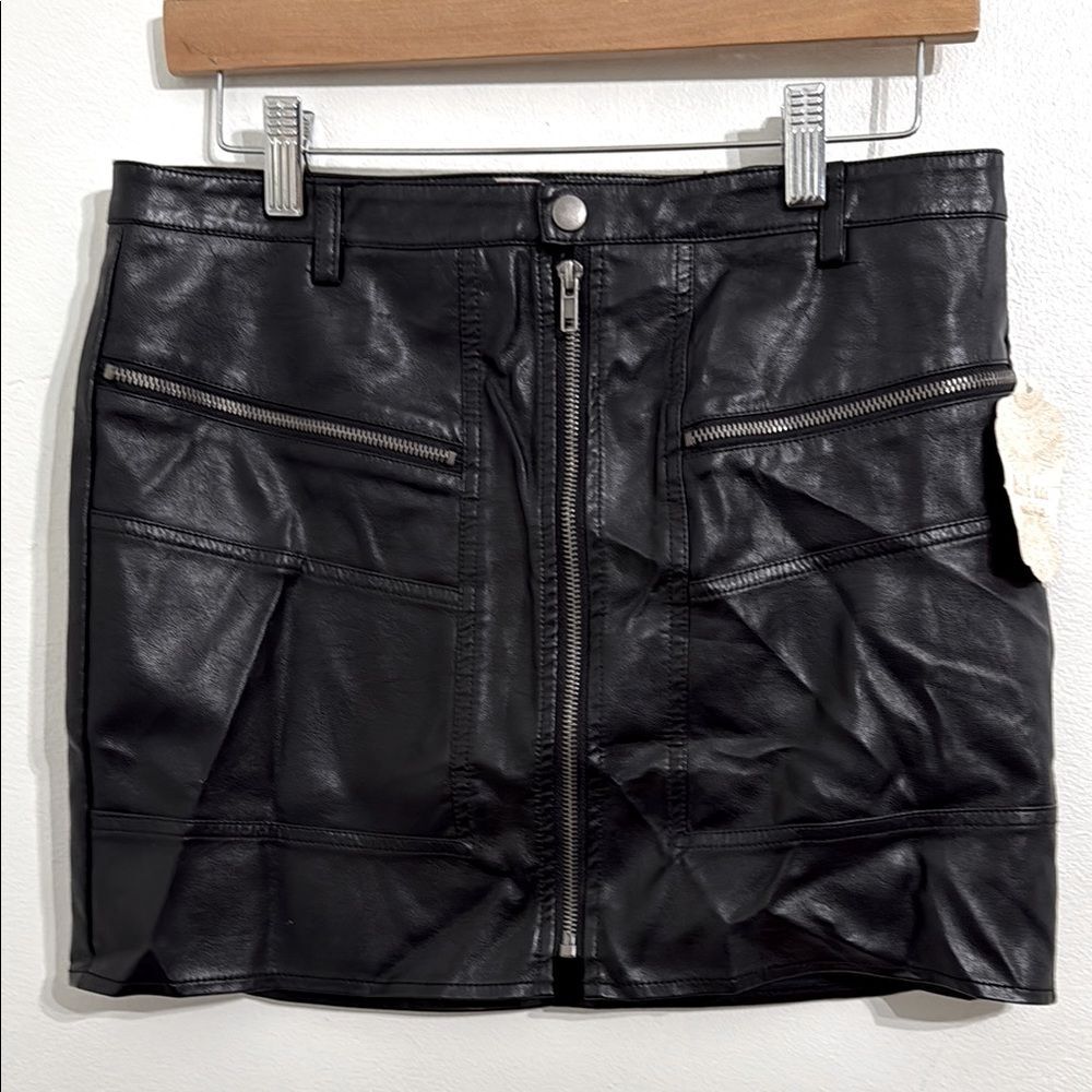 NWT ALTAR'D STATE Mini Skirt Womens Size 11 Black Zip Up Faux Leather Goth